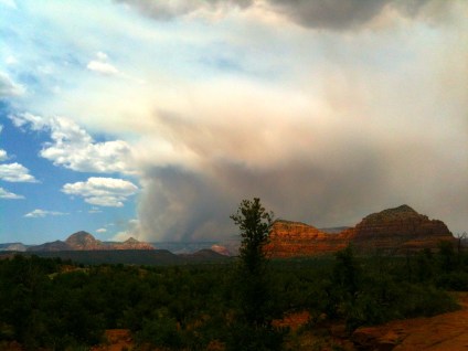 Plumes of smoke from the Slide Fire viewed from Bell Rock in Sedona. May 26, 2014.