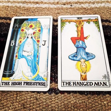 tarot cards - high priestess and hanged man